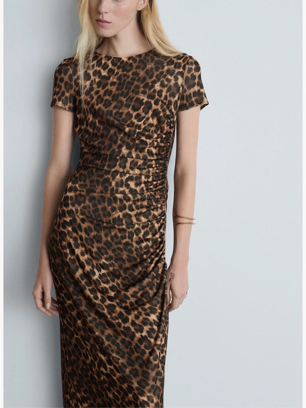 Leopard Print Side Ruched Dress Mango